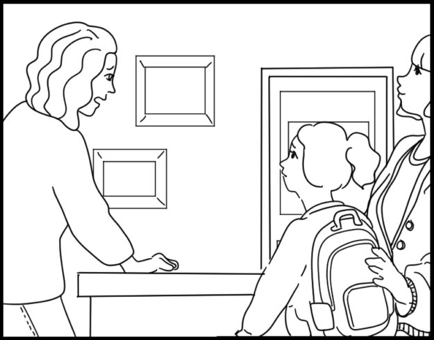 How Can Parents Provide Their Children With The Support They Need? Two adults are showing a young girl frames on the wall and a door.